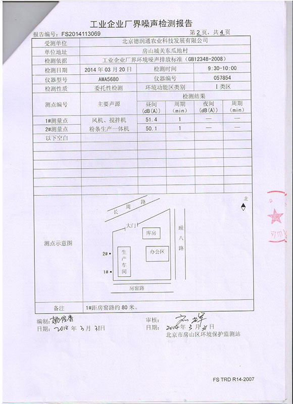 北京市房山区环境保护监测站检测报告（噪声、水）2